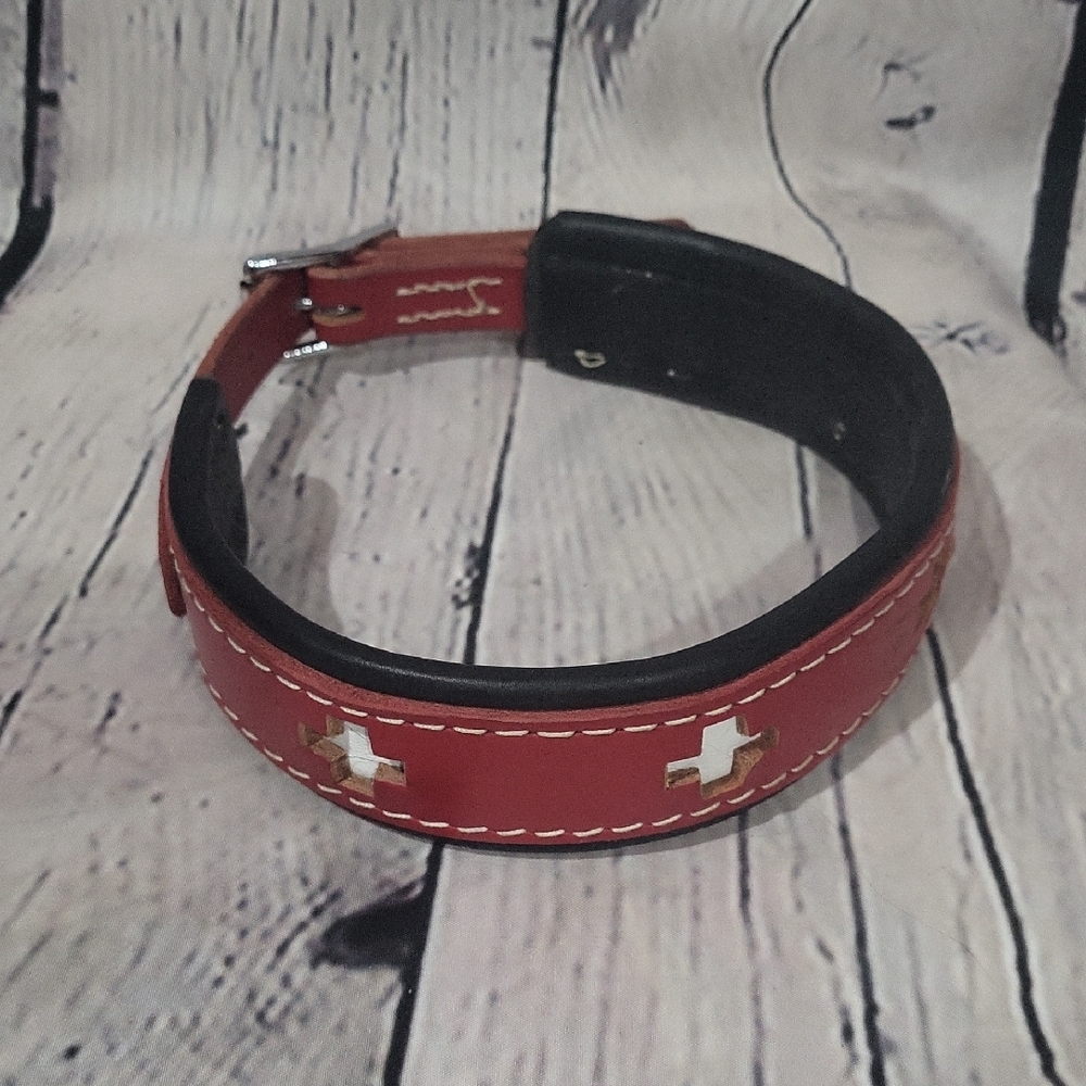 Hogan Red and Black Leather Dog Collar